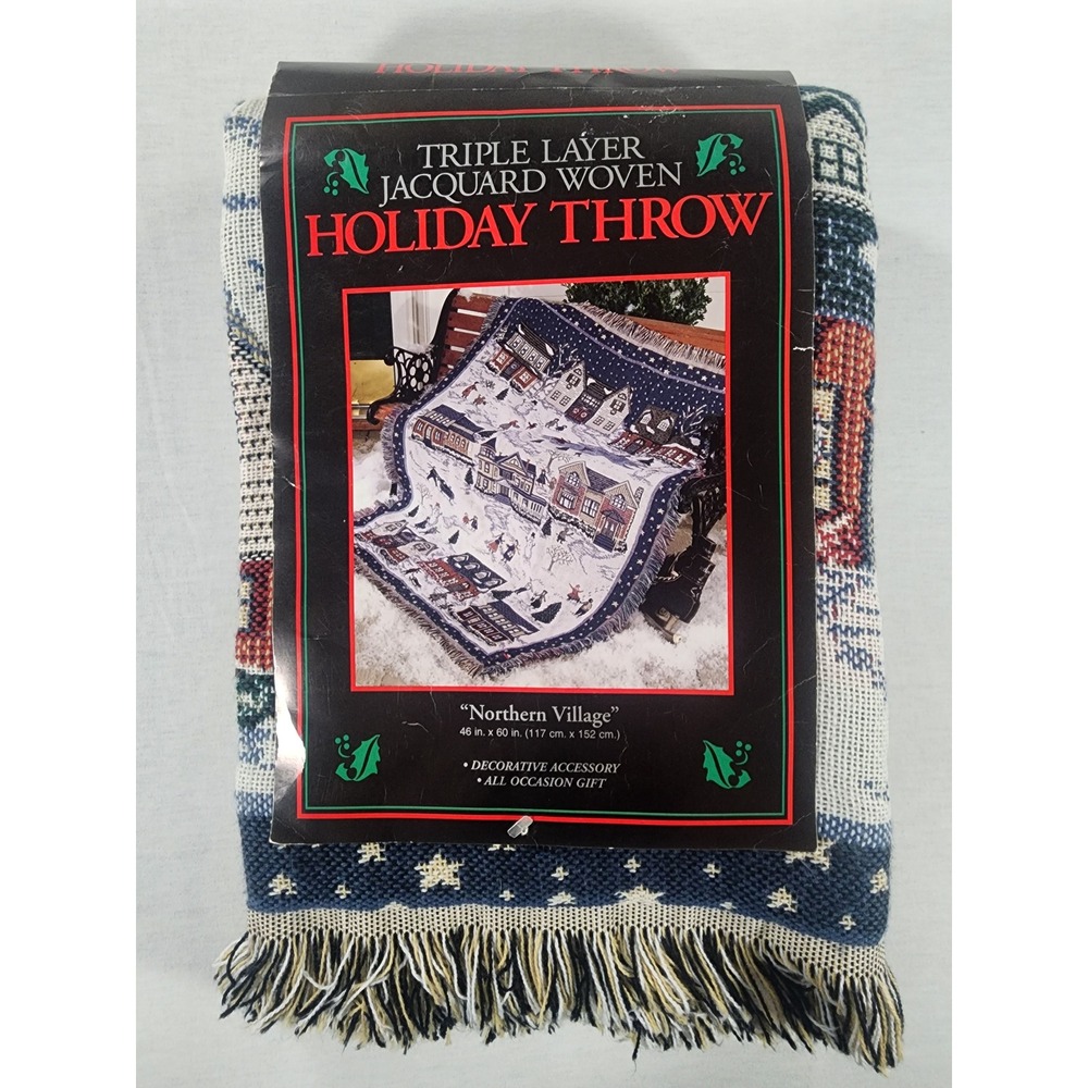 Vintage Crown Crafts 46x60 Northern Village Holiday Throw Blanket Christmas Snow